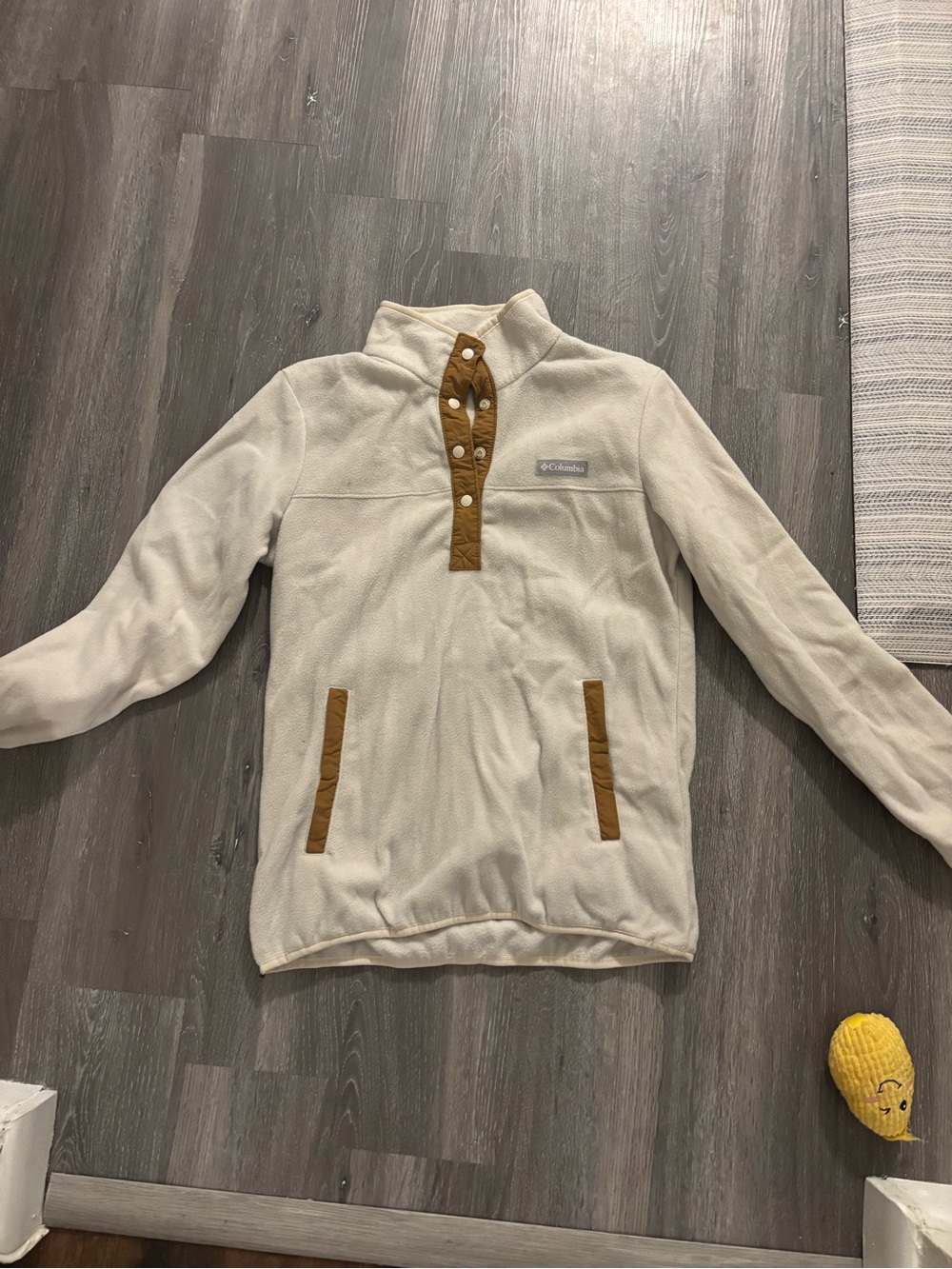 Cream women’s Pullover Fleece Jacket with Tan Trim